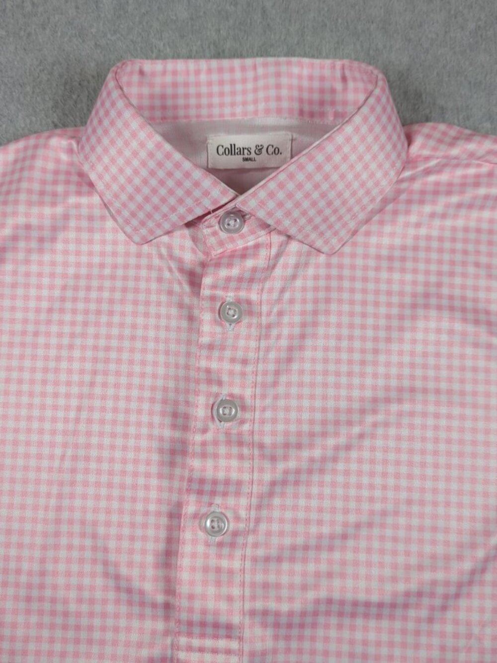 Collars & Co. Polo Shirt Men's Small Pink Gingham Short Sleeve Dress Collar